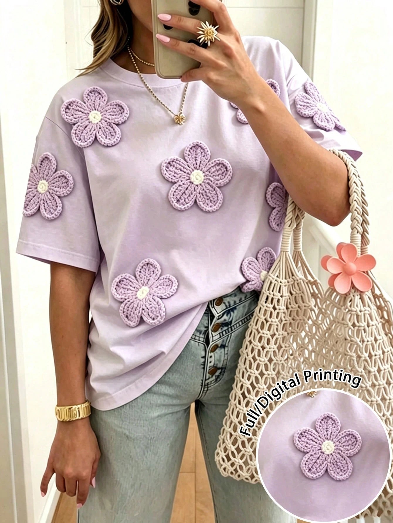 EMERY ROSE Retro Women's T-Shirt, Casual Street Style Crew Neck Sweatshirt, Elegant Summer Top, Plus Size Women