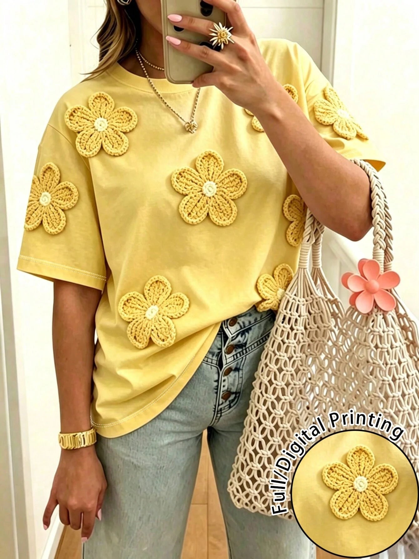 EMERY ROSE Retro Women's T-Shirt, Casual Street Style Crew Neck Sweatshirt, Elegant Summer Top, Plus Size Women