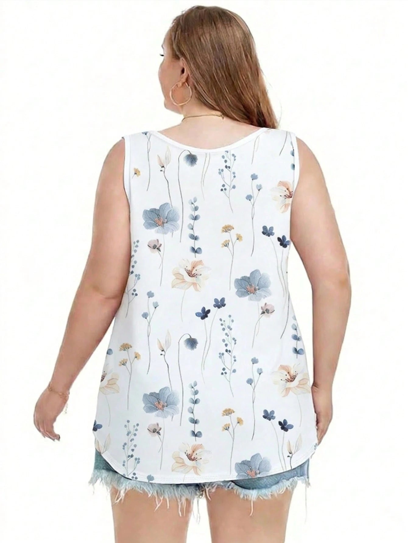 EMERY ROSE Women's Plus-Size Summer Bohemian Style Beachwear, Green Floral Printed Top, Suitable For Music Fest