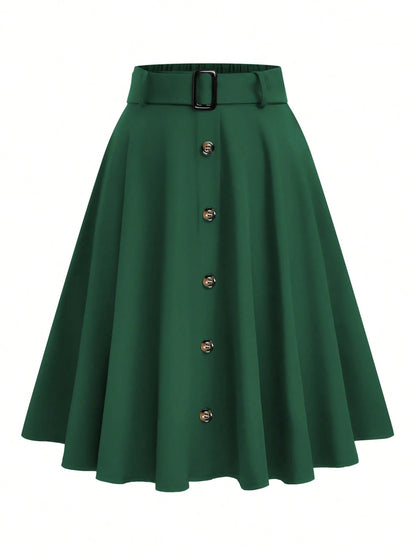 EMERY ROSE Women's Solid Color Button Casual Versatile Date Outing A-Line Skirt