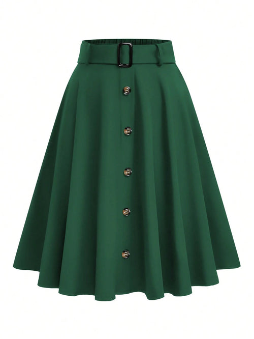 EMERY ROSE Women's Solid Color Button Casual Versatile Date Outing A-Line Skirt