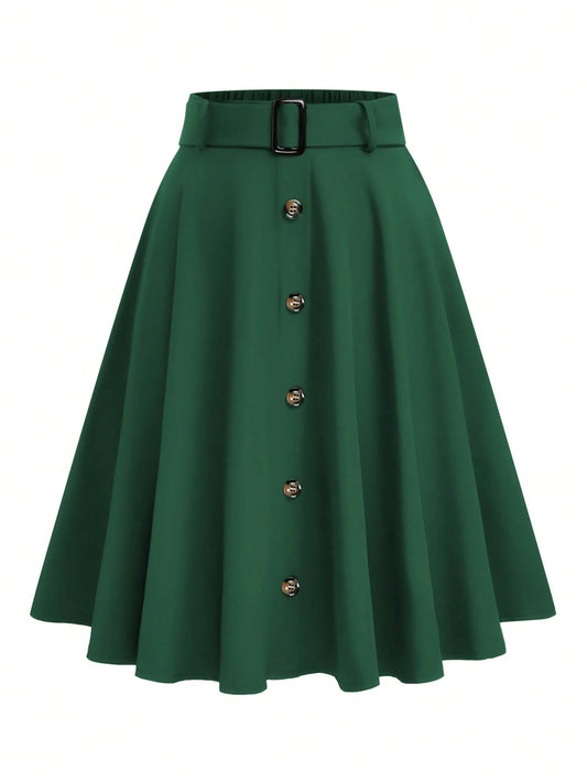 EMERY ROSE Women's Solid Color Button Casual Versatile Date Outing A-Line Skirt
