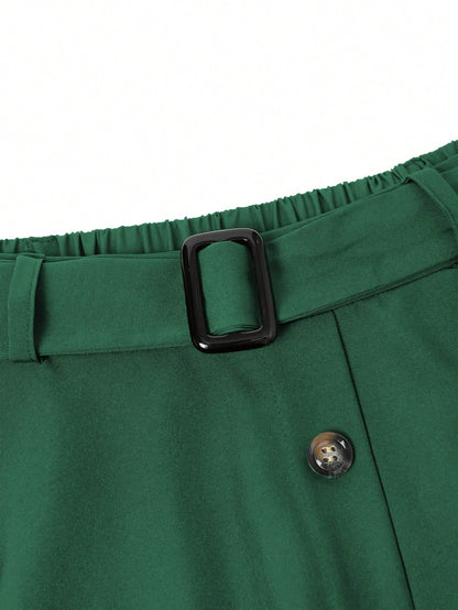 EMERY ROSE Women's Solid Color Button Casual Versatile Date Outing A-Line Skirt