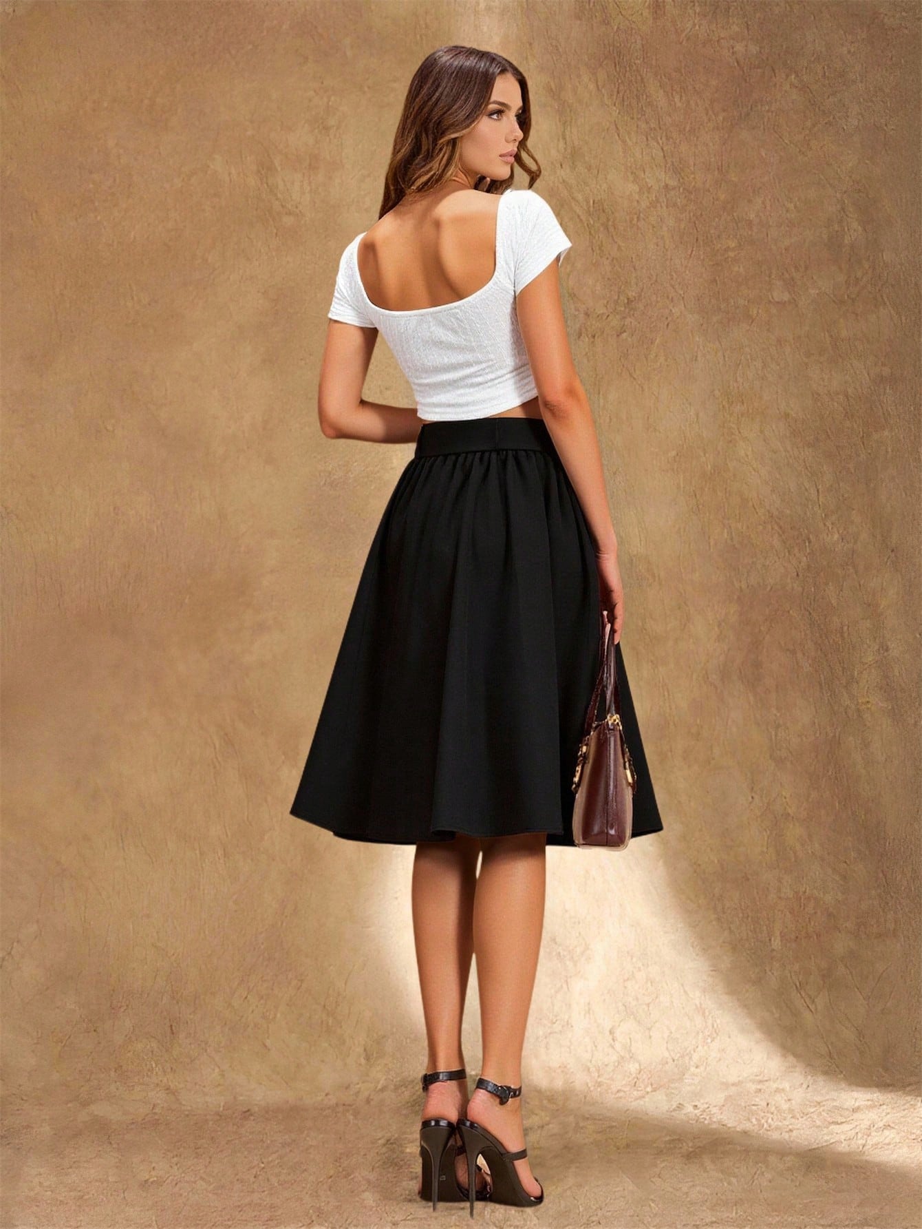 EMERY ROSE Women's Solid Color Button Casual Versatile Date Outing A-Line Skirt