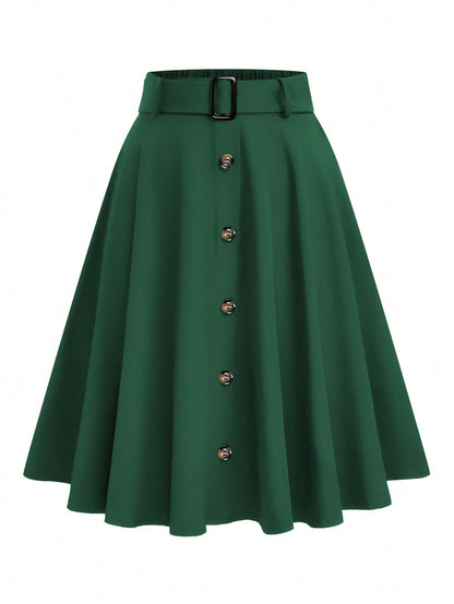 EMERY ROSE Women's Solid Color Button Casual Versatile Date Outing A-Line Skirt