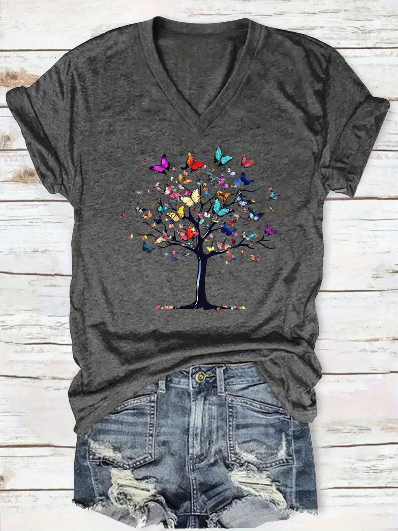 EMERY ROSE Women V-Neck T-Shirt| Polyester Knit Fabric| Lightweight & Breathable| Casual| For All Seasons