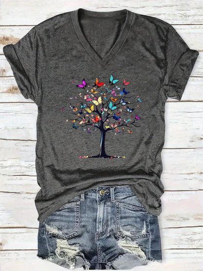 EMERY ROSE Women V-Neck T-Shirt| Polyester Knit Fabric| Lightweight & Breathable| Casual| For All Seasons