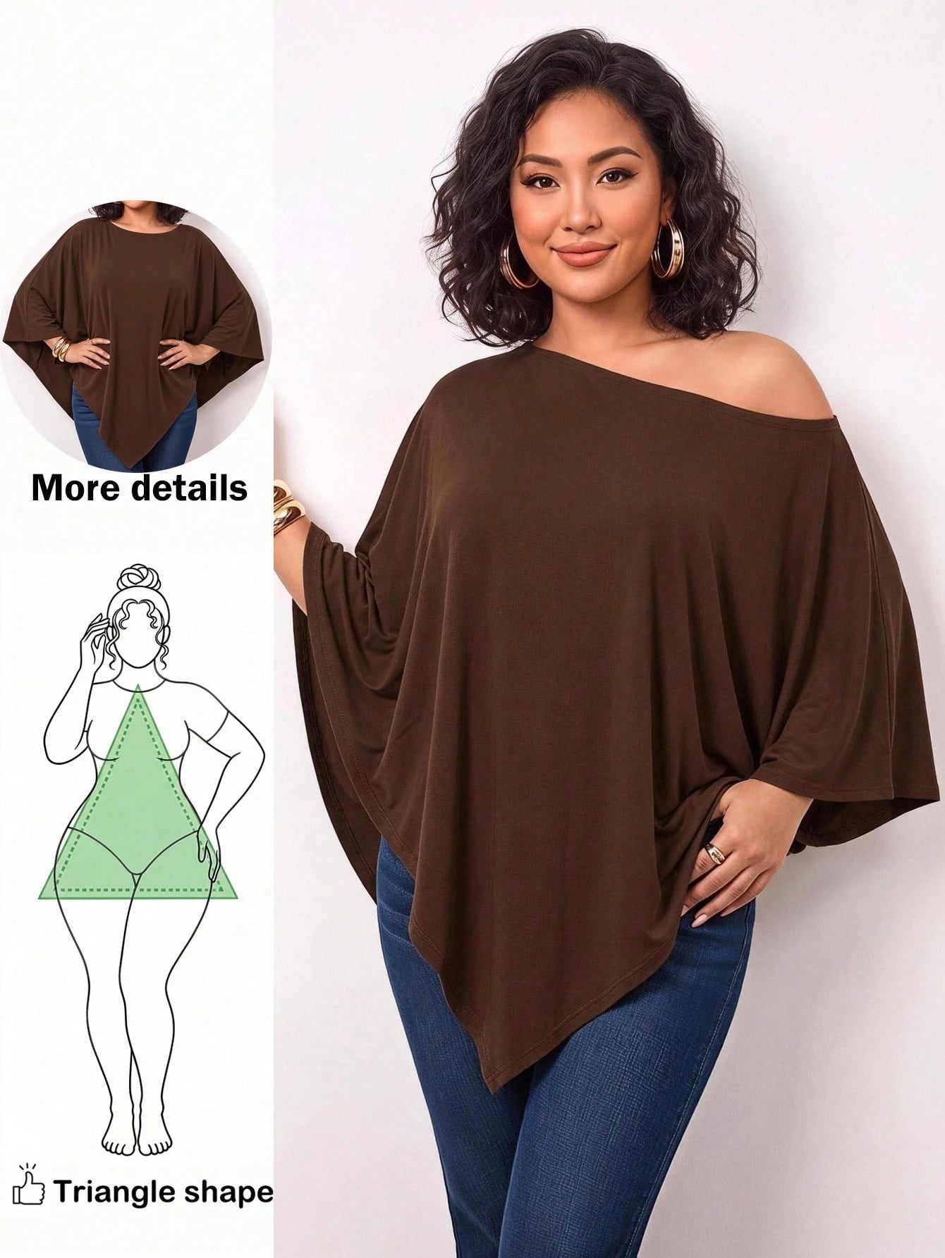 Enliva Plus-Size Knitted One-Shoulder Asymmetrical Pleated Cape Top