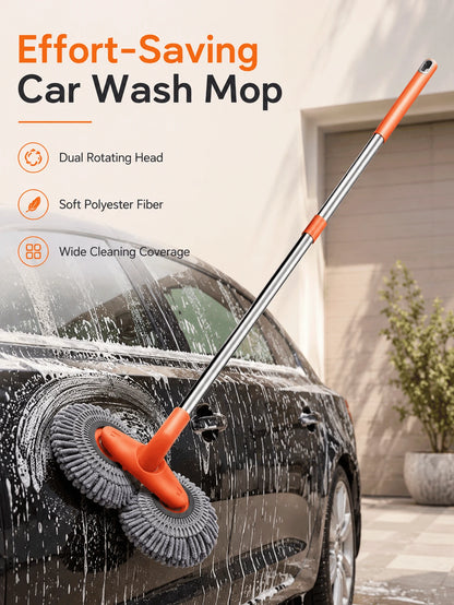 Ergonomic Car Wash Mop With Dual 360° Rotating Heads For Doubled Efficiency Scratch-Free Chenille Cleaning Brush For SUV Owners Extendable Wash Wand Perfect For Driveway Auto Detailing Auto Wash Tool