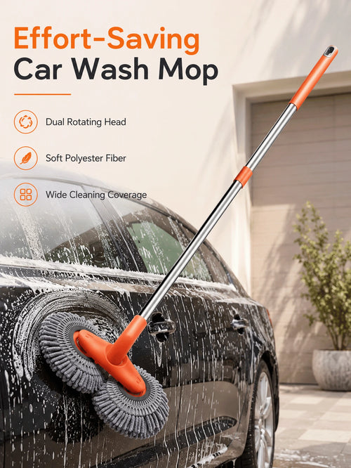 Ergonomic Car Wash Mop With Dual 360° Rotating Heads For Doubled Efficiency Scratch-Free Chenille Cleaning Brush For SUV Owners Extendable Wash Wand Perfect For Driveway Auto Detailing Auto Wash Tool