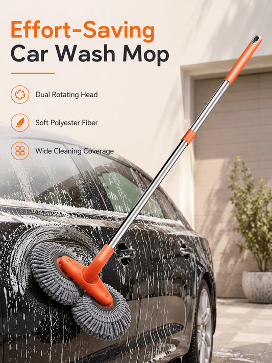 Ergonomic Car Wash Mop With Dual 360° Rotating Heads For Doubled Efficiency Scratch-Free Chenille Cleaning Brush For SUV Owners Extendable Wash Wand Perfect For Driveway Auto Detailing Auto Wash Tool