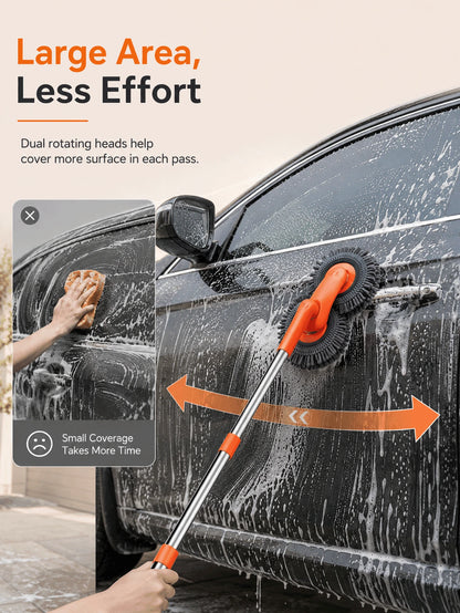 Ergonomic Car Wash Mop With Dual 360° Rotating Heads For Doubled Efficiency Scratch-Free Chenille Cleaning Brush For SUV Owners Extendable Wash Wand Perfect For Driveway Auto Detailing Auto Wash Tool