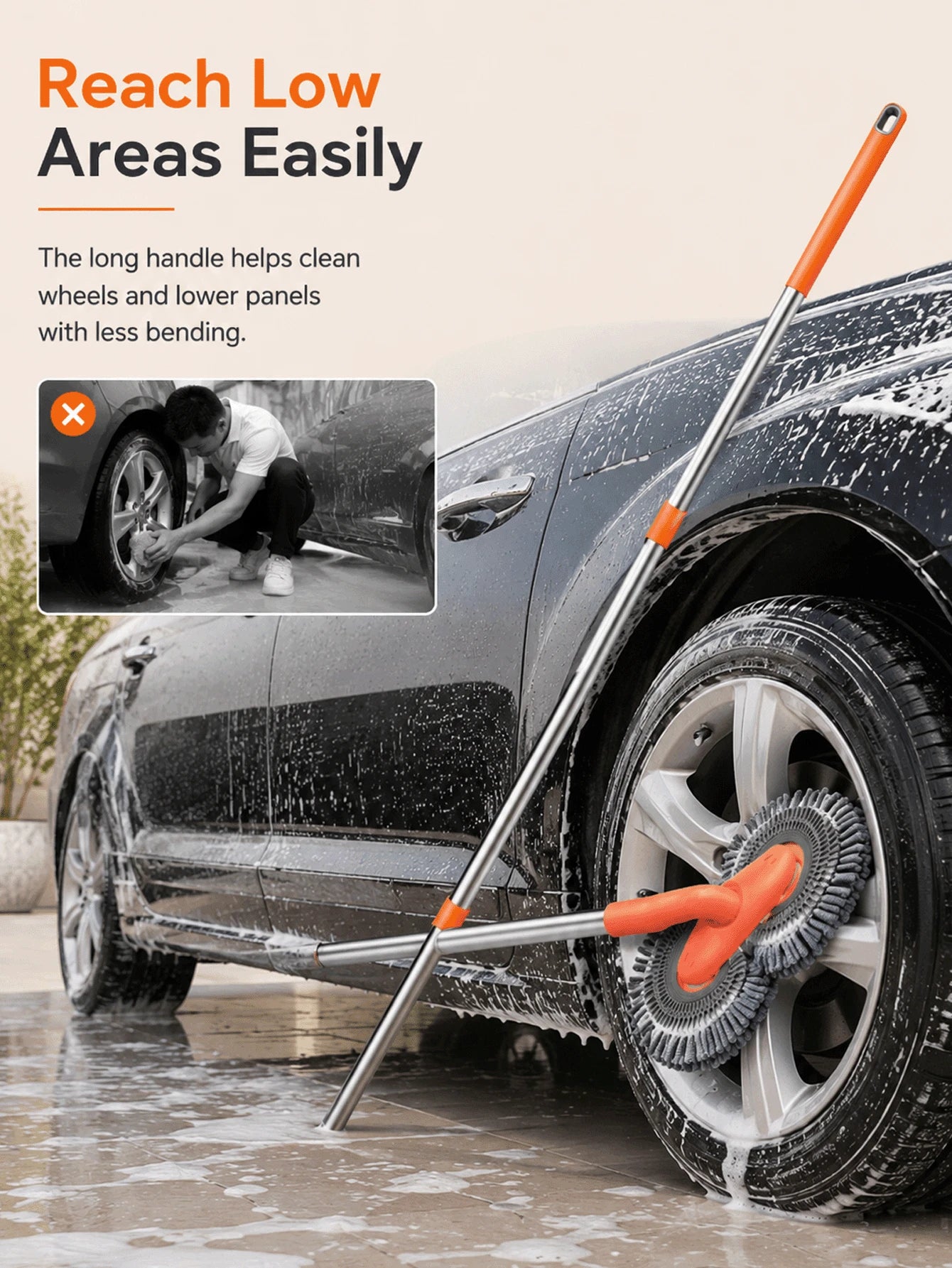 Ergonomic Car Wash Mop With Dual 360° Rotating Heads For Doubled Efficiency Scratch-Free Chenille Cleaning Brush For SUV Owners Extendable Wash Wand Perfect For Driveway Auto Detailing Auto Wash Tool