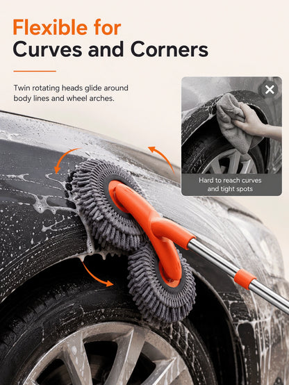 Ergonomic Car Wash Mop With Dual 360° Rotating Heads For Doubled Efficiency Scratch-Free Chenille Cleaning Brush For SUV Owners Extendable Wash Wand Perfect For Driveway Auto Detailing Auto Wash Tool
