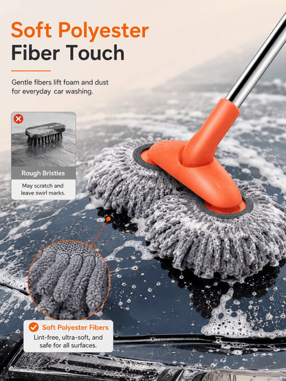 Ergonomic Car Wash Mop With Dual 360° Rotating Heads For Doubled Efficiency Scratch-Free Chenille Cleaning Brush For SUV Owners Extendable Wash Wand Perfect For Driveway Auto Detailing Auto Wash Tool