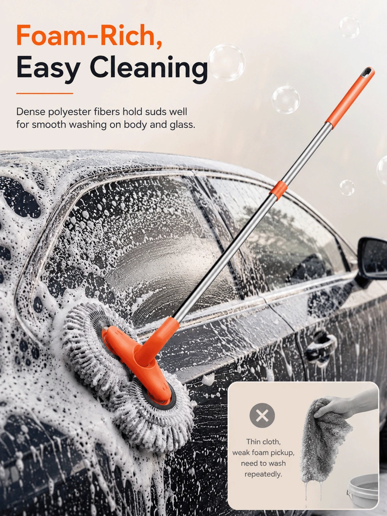 Ergonomic Car Wash Mop With Dual 360° Rotating Heads For Doubled Efficiency Scratch-Free Chenille Cleaning Brush For SUV Owners Extendable Wash Wand Perfect For Driveway Auto Detailing Auto Wash Tool