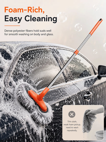 Ergonomic Car Wash Mop With Dual 360° Rotating Heads For Doubled Efficiency Scratch-Free Chenille Cleaning Brush For SUV Owners Extendable Wash Wand Perfect For Driveway Auto Detailing Auto Wash Tool