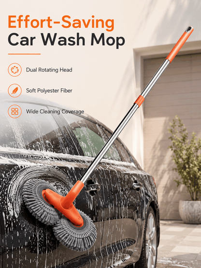 Ergonomic Car Wash Mop With Dual 360° Rotating Heads For Doubled Efficiency Scratch-Free Chenille Cleaning Brush For SUV Owners Extendable Wash Wand Perfect For Driveway Auto Detailing Auto Wash Tool