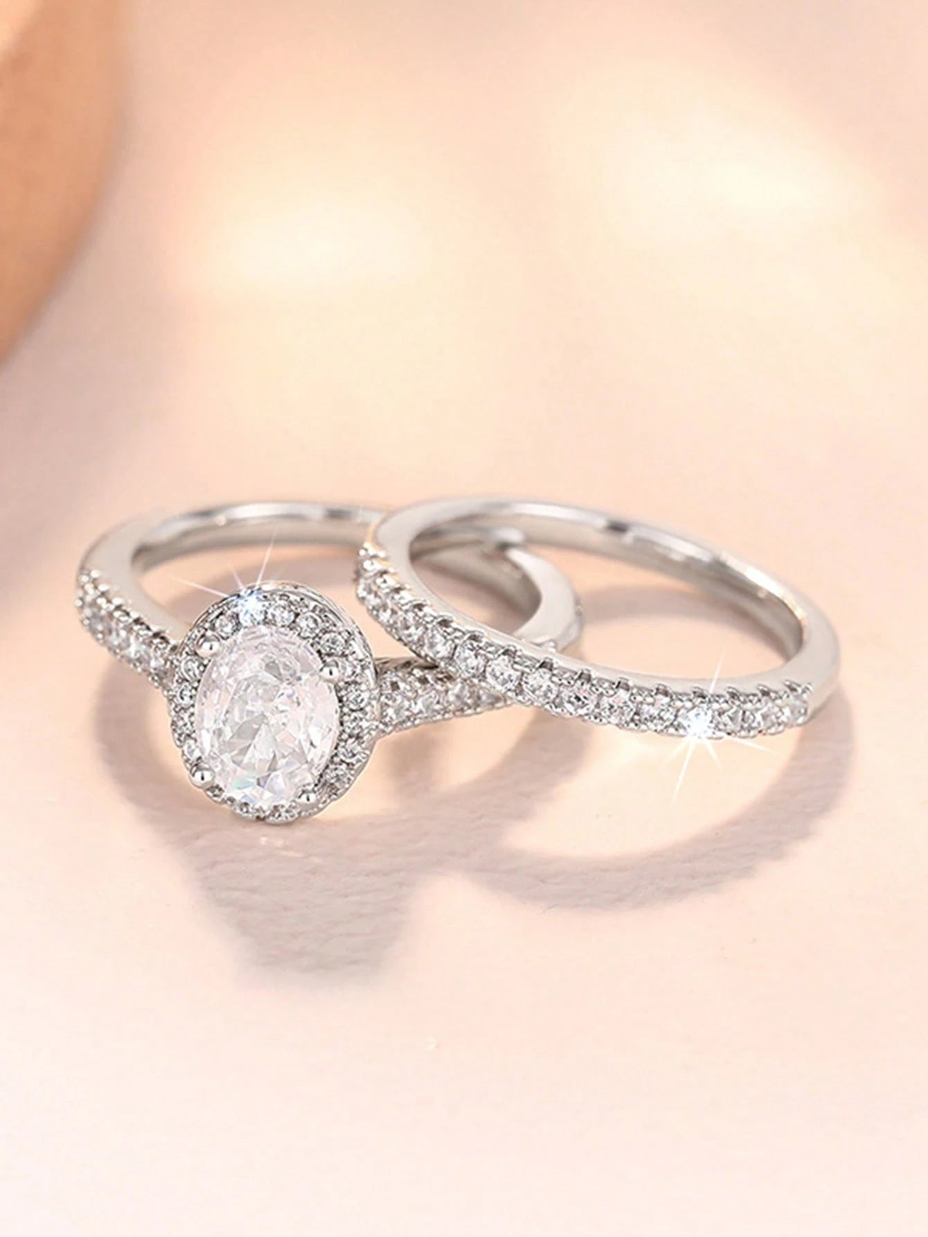 ESBERRY 2pcs 925 Sterling Silver High Luster Cubic Zirconia Teardrop Decor Wedding Rings, Women's Valentine's Day Gift, Engagement Bridal Jewelry