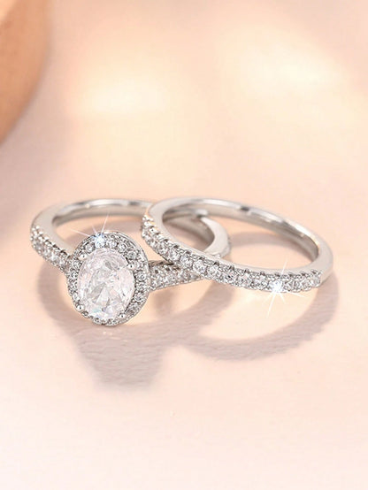 ESBERRY 2pcs 925 Sterling Silver High Luster Cubic Zirconia Teardrop Decor Wedding Rings, Women's Valentine's Day Gift, Engagement Bridal Jewelry