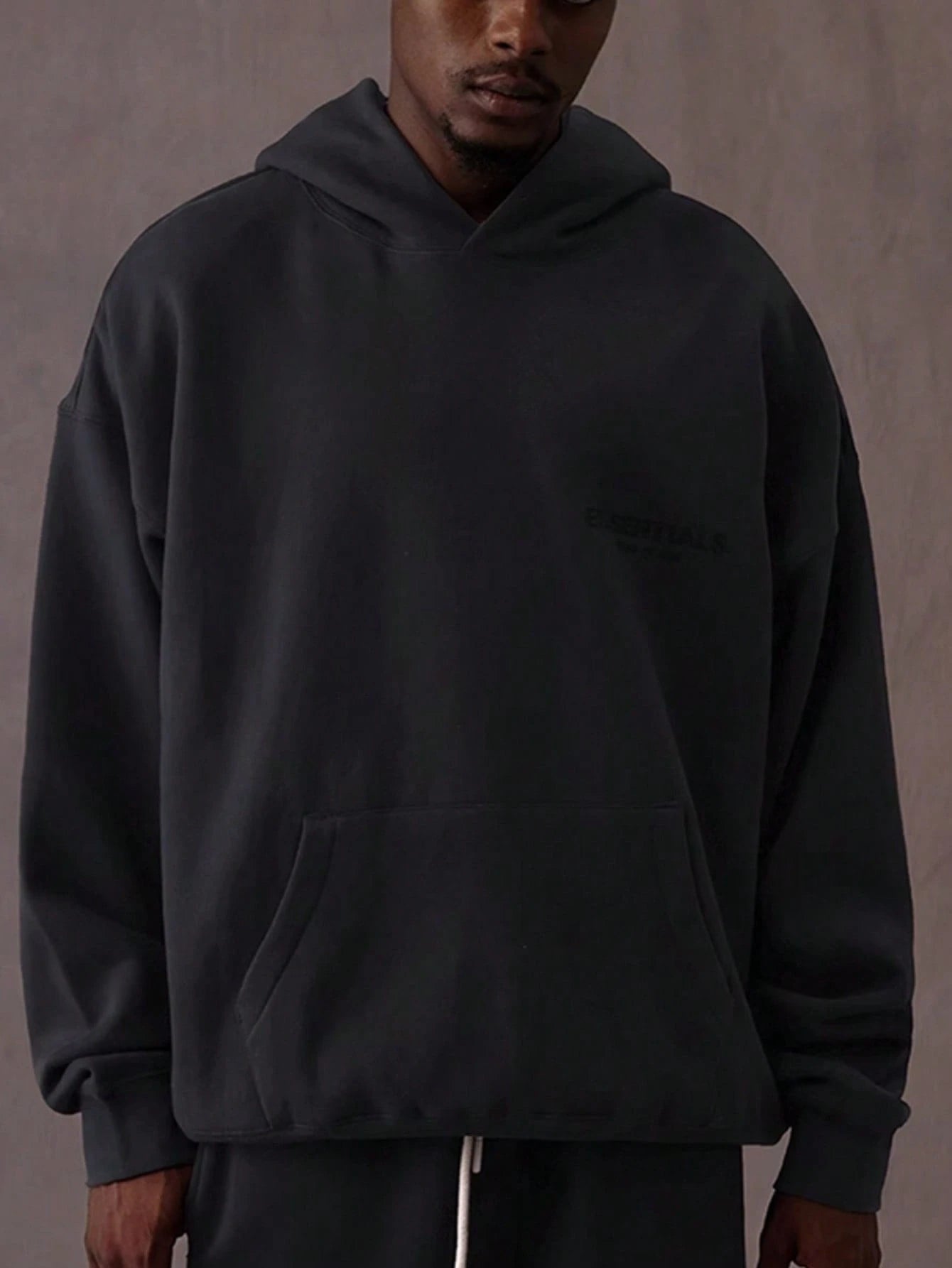 Essentials Fear Of God SS22 Dark Oatmeal Flocking Hoodie, Unisex Loose Drop Shoulder Sweatshirt, Runs 1 Size Large