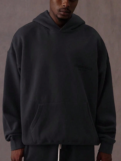 Essentials Fear Of God SS22 Dark Oatmeal Flocking Hoodie, Unisex Loose Drop Shoulder Sweatshirt, Runs 1 Size Large