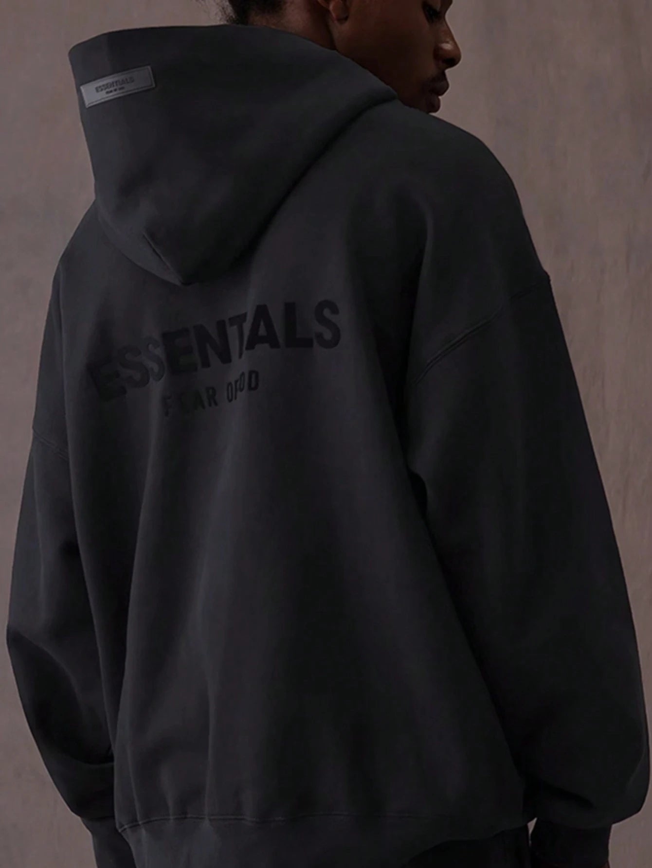 Essentials Fear Of God SS22 Dark Oatmeal Flocking Hoodie, Unisex Loose Drop Shoulder Sweatshirt, Runs 1 Size Large