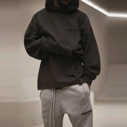 Essentials Fear Of God SS22 Dark Oatmeal Flocking Hoodie, Unisex Loose Drop Shoulder Sweatshirt, Runs 1 Size Large