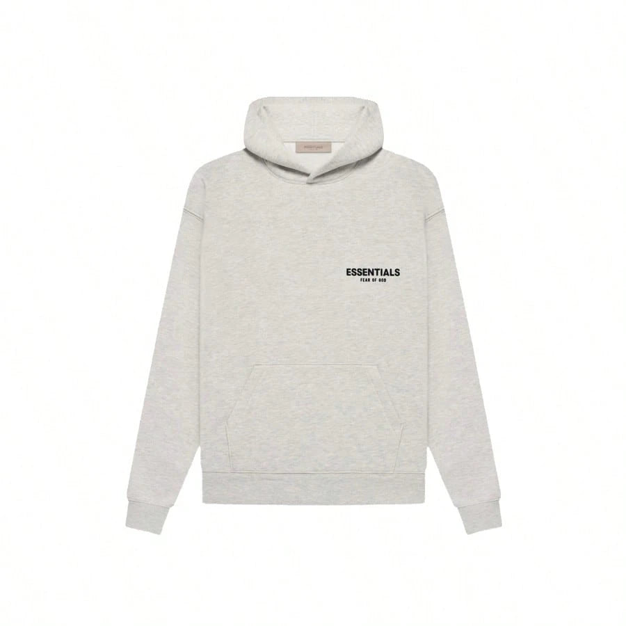 Essentials Fear Of God SS22 Dark Oatmeal Flocking Hoodie, Unisex Loose Drop Shoulder Sweatshirt, Runs 1 Size Large