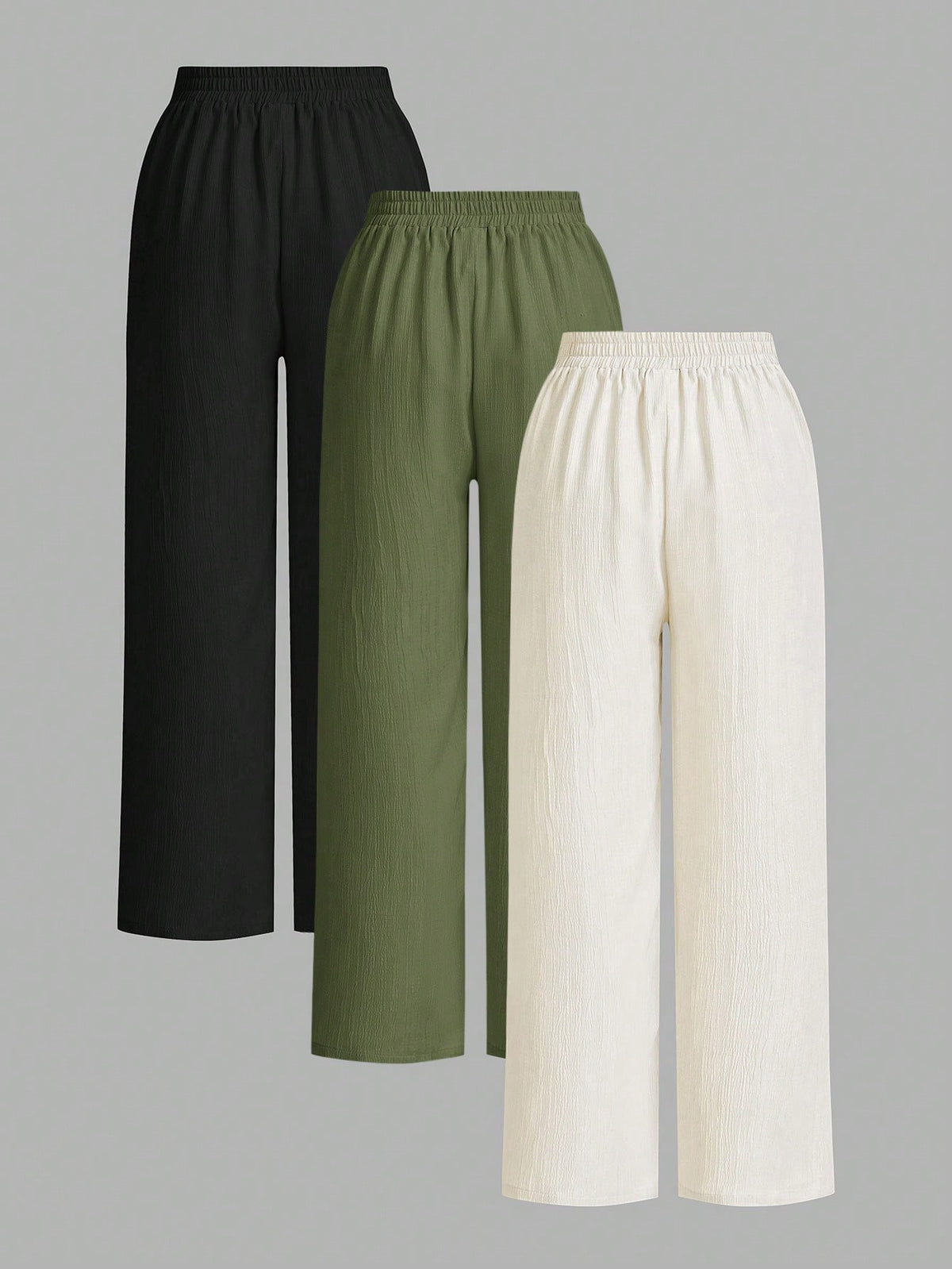 Essnce 3packs Summer Pants Women's Solid Color Waist-Tie Wide Leg Loose Casual Pants
