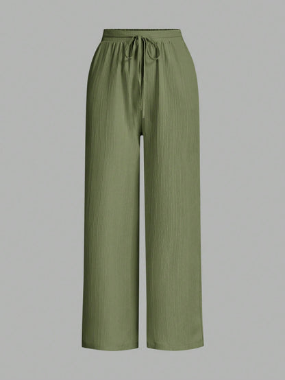 Essnce 3packs Summer Pants Women's Solid Color Waist-Tie Wide Leg Loose Casual Pants