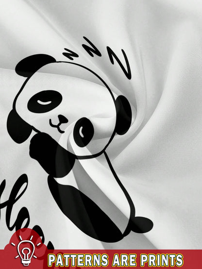 Essnce HAPPY Cute Panda Print Fitted Round Neck Short Sleeve T-Shirt For Women, Suitable For Summer