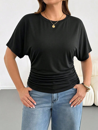 Essnce Plus Size Women's Black Short Sleeve T-Shirt- Sommar Series, Combines Business Casual And Vacation Style, Features Waist-Flattering Design, Fabric Is Elastic, Lightweight, Cool And Comfo