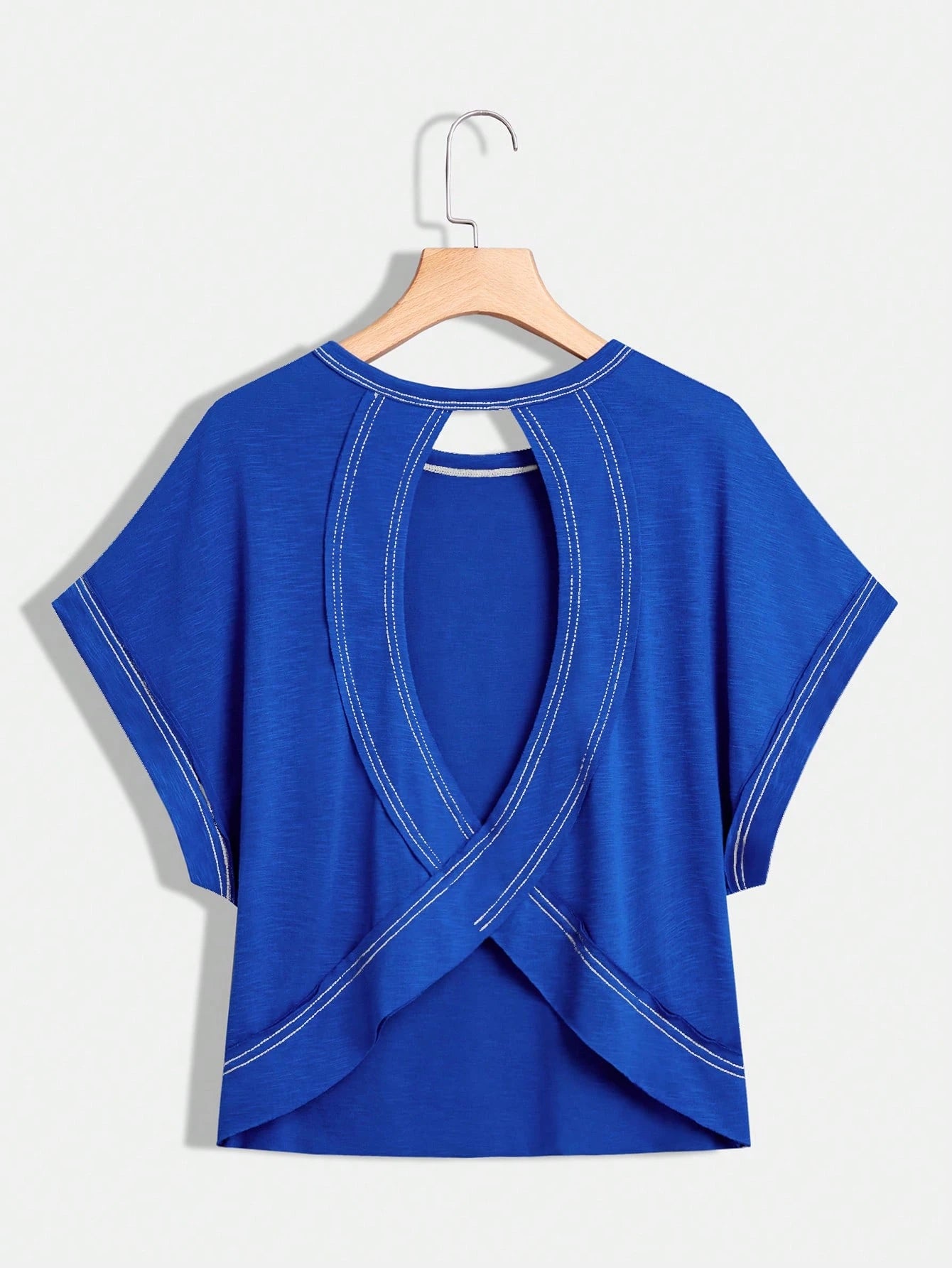 Essnce Plus Size Women's Royal Blue Summer Smart Casual Everyday Loose Backless Short-Sleeved T-Shirt, Tops,Y2k Clothes,Streetwear Comfortable Tee Hiking