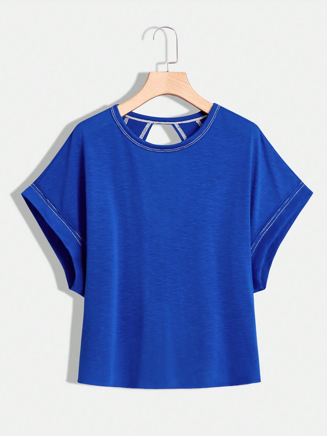 Essnce Plus Size Women's Royal Blue Summer Smart Casual Everyday Loose Backless Short-Sleeved T-Shirt, Tops,Y2k Clothes,Streetwear Comfortable Tee Hiking