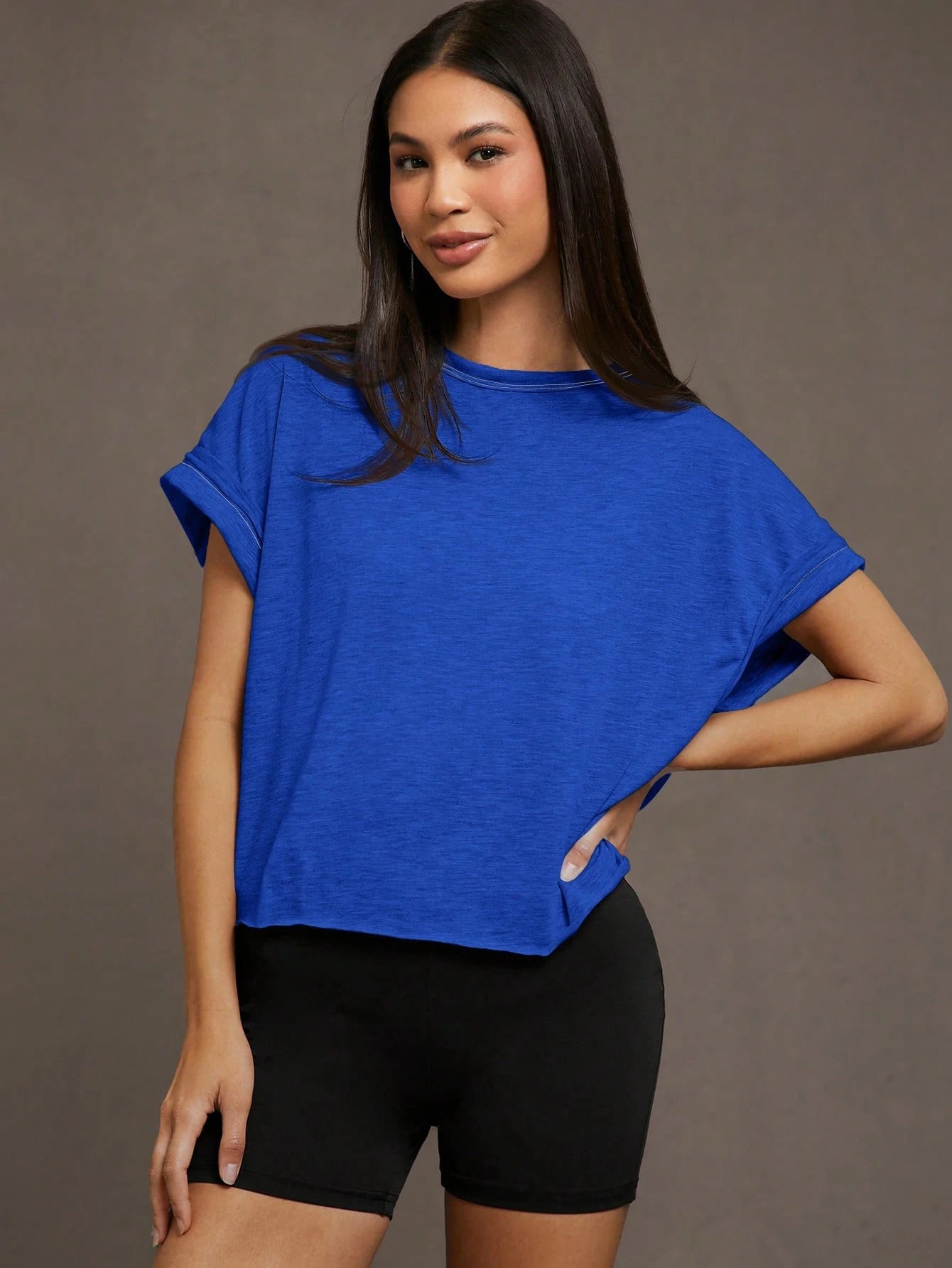Essnce Plus Size Women's Royal Blue Summer Smart Casual Everyday Loose Backless Short-Sleeved T-Shirt, Tops,Y2k Clothes,Streetwear Comfortable Tee Hiking