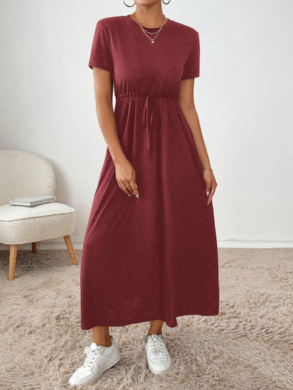 Essnce Women's Solid Crew Neck Twist Front Pocket Short Sleeve Summer Dress