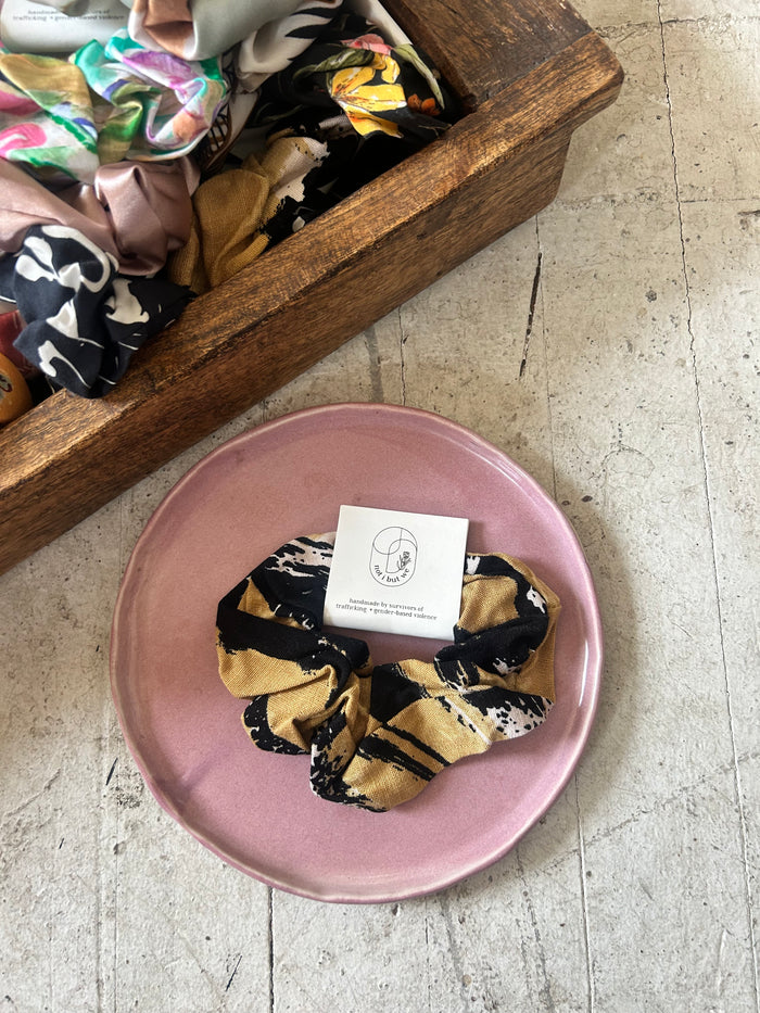 Ethically Made Autumn Scrunchie | Tan & Black | Upcycled