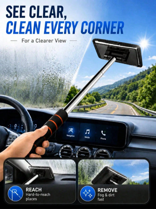 Extendable Windshield Cleaning Tool Set – With Detachable Handle, Rearview Mirror Water Removal And Wiper Function, Multi-Functional Car Cleaning Supplies, Telescopic Car Detailing Glass Cleaning Brus