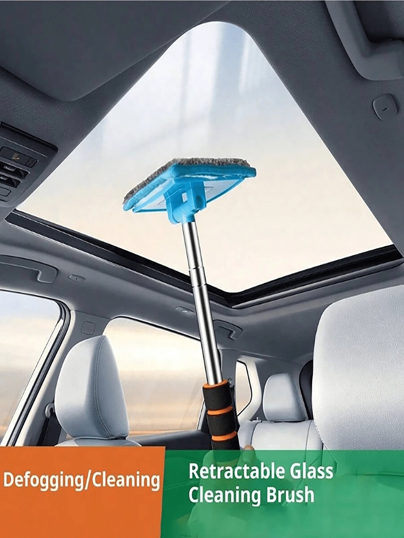 Extendable Windshield Cleaning Tool Set – With Detachable Handle, Rearview Mirror Water Removal And Wiper Function, Multi-Functional Car Cleaning Supplies, Telescopic Car Detailing Glass Cleaning Brus