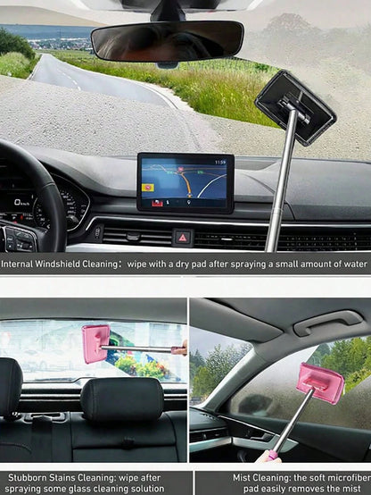 Extendable Windshield Cleaning Tool Set – With Detachable Handle, Rearview Mirror Water Removal And Wiper Function, Multi-Functional Car Cleaning Supplies, Telescopic Car Detailing Glass Cleaning Brus
