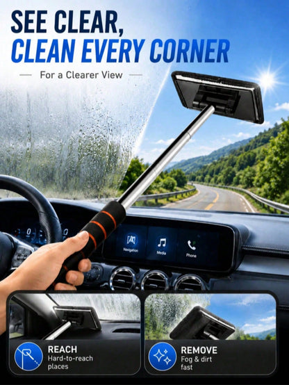 Extendable Windshield Cleaning Tool Set – With Detachable Handle, Rearview Mirror Water Removal And Wiper Function, Multi-Functional Car Cleaning Supplies, Telescopic Car Detailing Glass Cleaning Brus