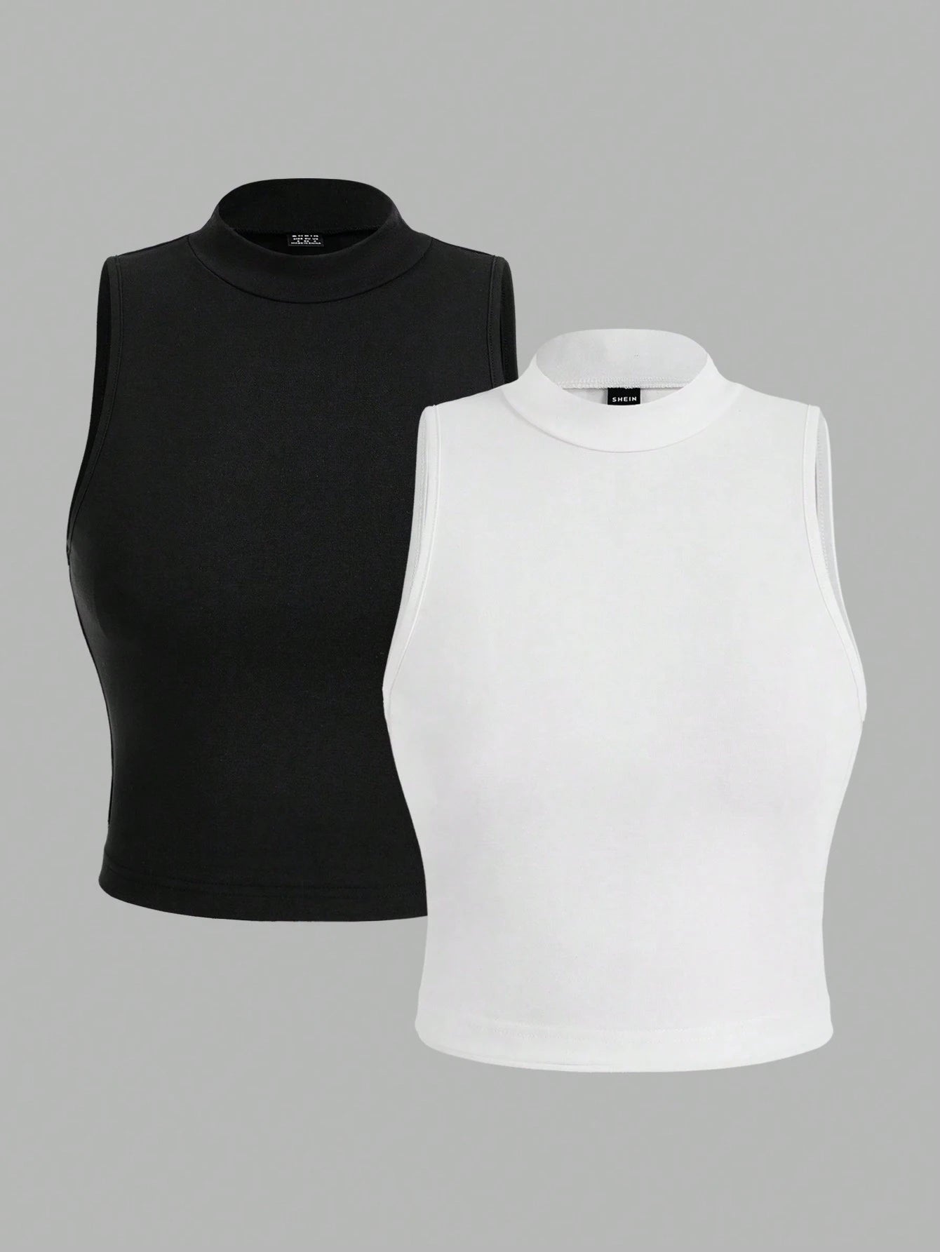 EZwear 2pcs Plus Size Minimalist High Neck Sleeveless Top Set, Suitable For Spring/Summer, Spring Break