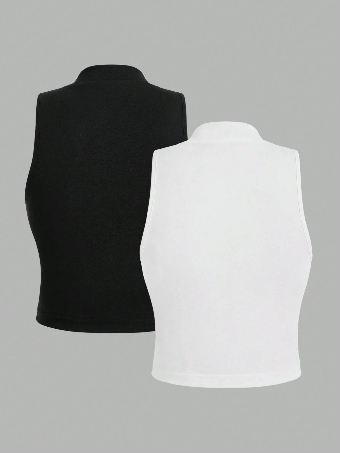 EZwear 2pcs Plus Size Minimalist High Neck Sleeveless Top Set, Suitable For Spring/Summer, Spring Break
