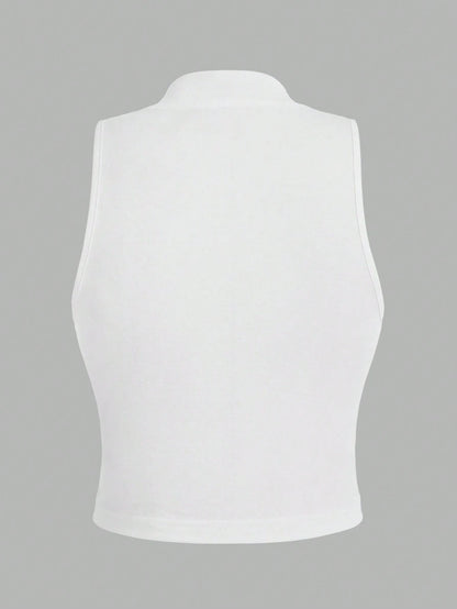 EZwear 2pcs Plus Size Minimalist High Neck Sleeveless Top Set, Suitable For Spring/Summer, Spring Break