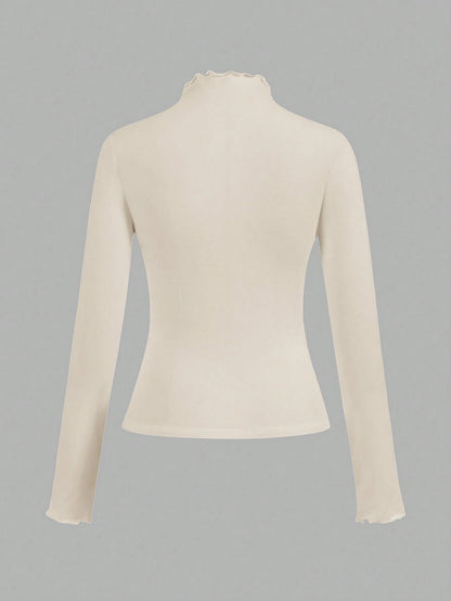 EZwear 2pcs/Set Apricot & Brown Color Casual Tight Fit Long Sleeve T-Shirts, Autumn/Winter