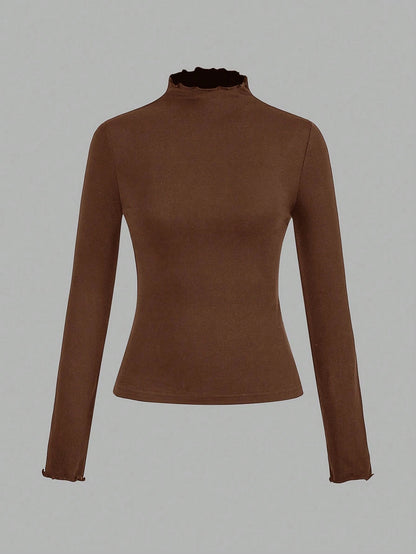 EZwear 2pcs/Set Apricot & Brown Color Casual Tight Fit Long Sleeve T-Shirts, Autumn/Winter