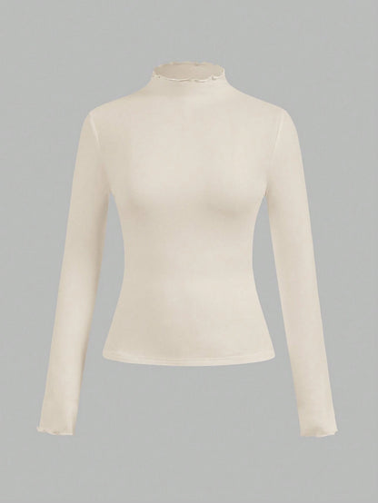 EZwear 2pcs/Set Apricot & Brown Color Casual Tight Fit Long Sleeve T-Shirts, Autumn/Winter