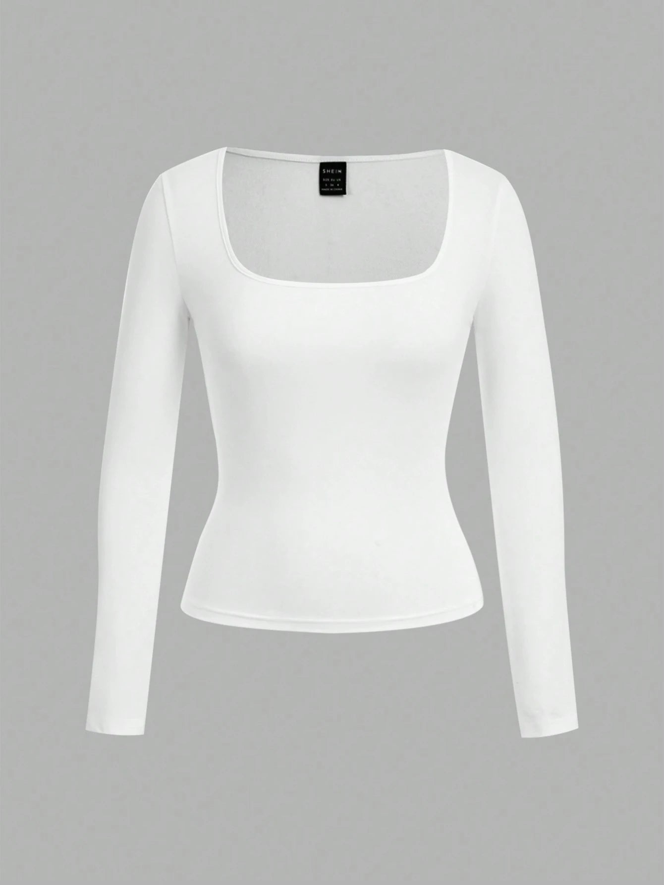 EZwear 2pcs/Set Plus Size Women Square Neck Long Sleeve Slim Fit T-Shirt Set Casual Business Casual Black White Versatile For Spring/Autumn And Winter Office