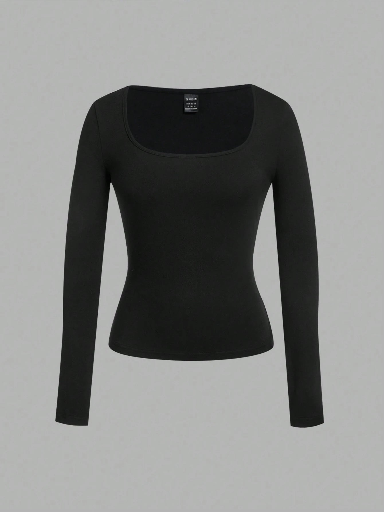 EZwear 2pcs/Set Plus Size Women Square Neck Long Sleeve Slim Fit T-Shirt Set Casual Business Casual Black White Versatile For Spring/Autumn And Winter Office